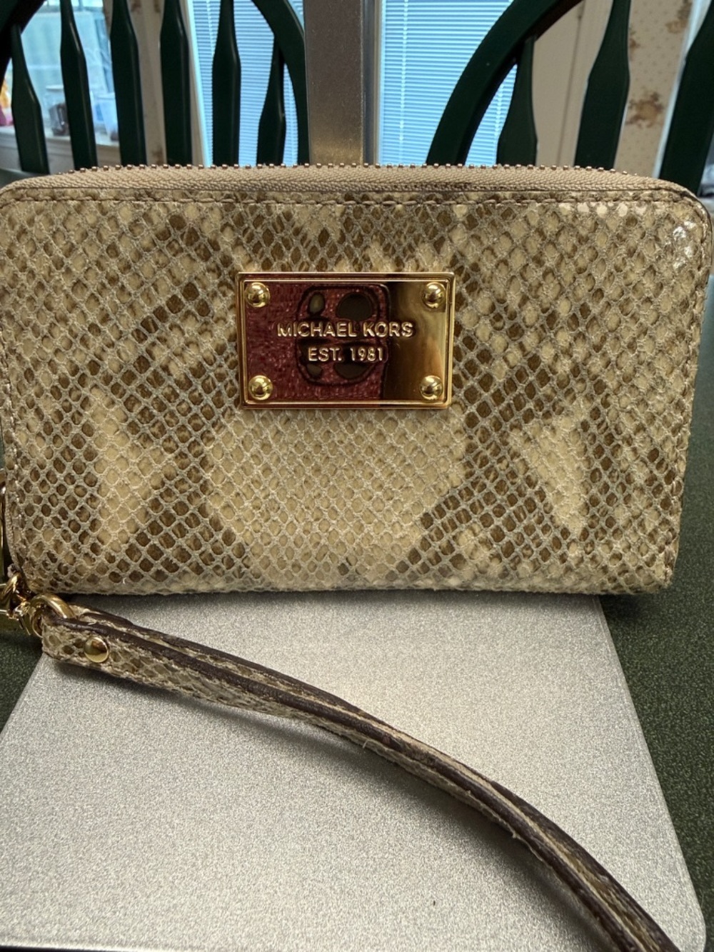 Michael Kors Gold Beige Snake-Embossed Wristlet/Wallet